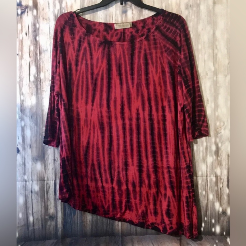 Impulse California Womens Pink & Black Assymetrical Tie Dye Top Shirt Size S